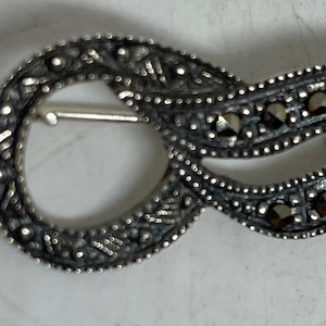 Vintage Pin Marcasite 925 Sterling Silver Brooch