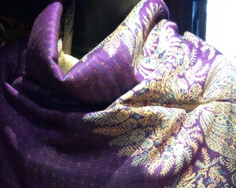 Vintage Purple Paisley Brocade Pashmina Scarf Wrap Shawl