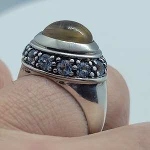 Vintage Yellow Citrine Ring with Blue Topaz set in 925 Sterling Silver