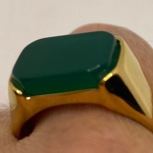 Vintage Green Onyx Gold Finished Mens Ring