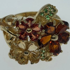 Vintage Genuine Deep Red Bohemian Garnet 925 Sterling Silver Flower Ring