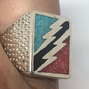 Vintage Southwestern Turquoise  Lighting Bolt Mens Ring