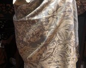 Nemesis Vintage Gray cream gold Flower Brocade Pashmina Scarf Wrap
