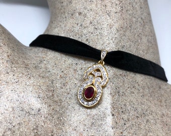Vintage Handmade 925 Sterling Silver Gold Rhodium Finish Ruby Pendant