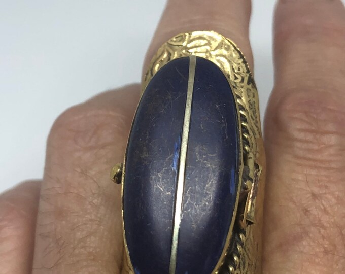 Large stone Brass knuckle poison pillbox adjustable ring