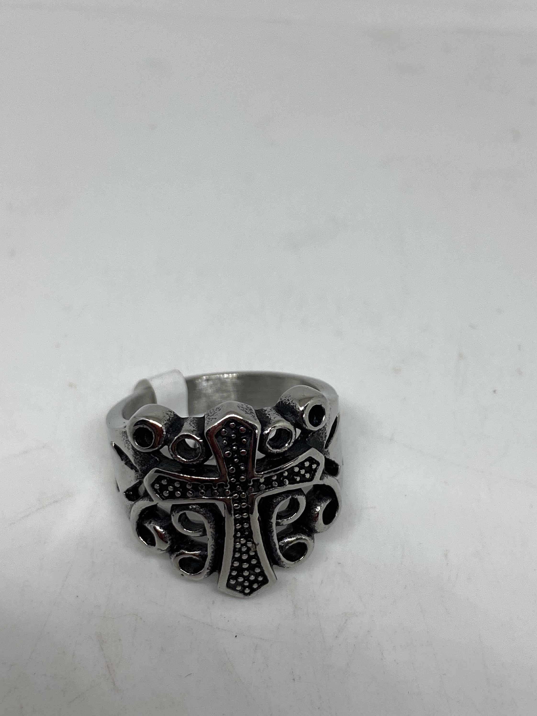 Anello da uomo in argento con croce medievale rimovibile in acciaio nero
