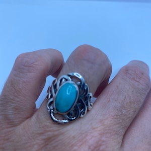 Vintage  Turquoise Gemstone 925 Sterling Silver Celtic Ring