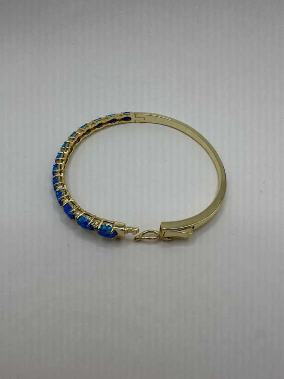 Vintage Blue Fire Opal Bangle Cuff Bracelet 925 S… - image 2