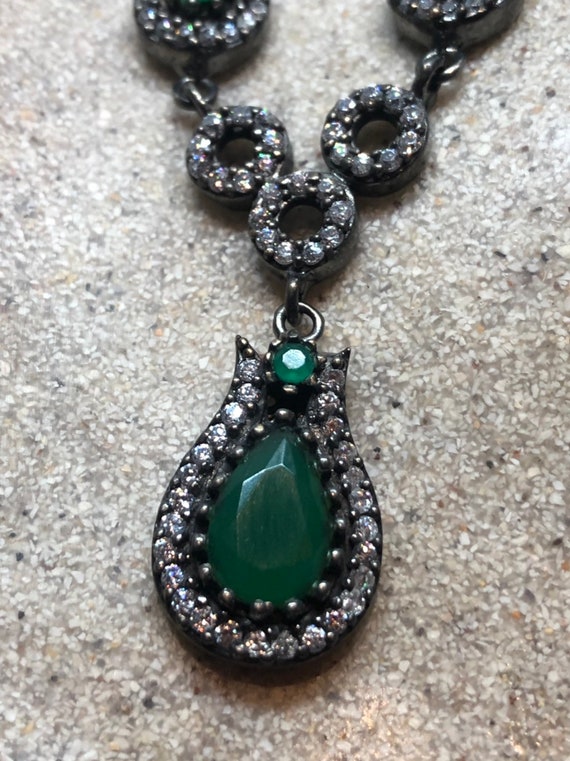 Genuine Green Quartz and Crystal Sterling Silver … - image 2