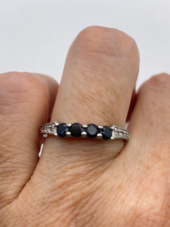 Vintage Deep Blue Sapphire and white Sapphire 925 