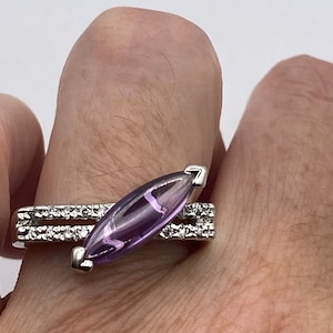 Vintage Purple Amethyst Heart 925 Sterling Silver Ring