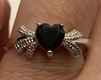 Vintage Blue Sapphire 925 Sterling Silver Ring Size 7