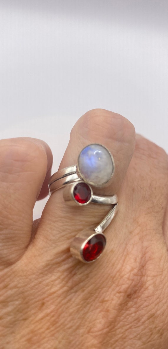 Vintage Genuine Blue White Rainbow Moonstone Ruby… - image 2