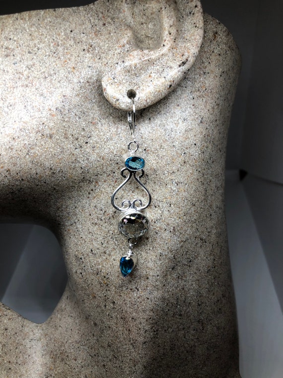 Vintage Silver Earrings | Blue and White Topaz Ge… - image 5
