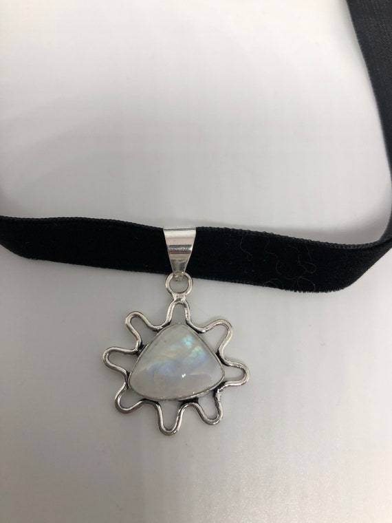 Vintage Rainbow Moonstone Choker Pendant Necklace - image 4