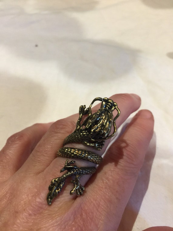 Vintage  Brass Adjustable Gothic dragon Ring