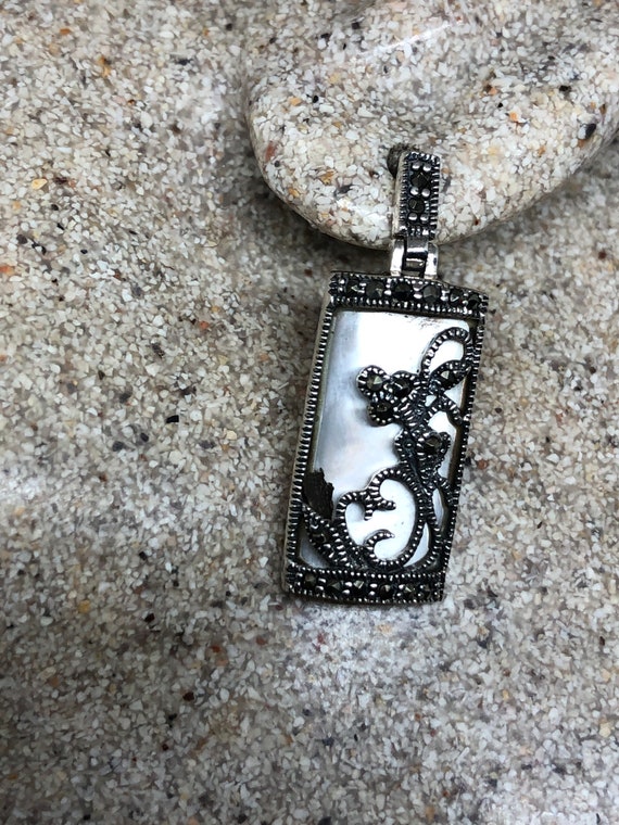 Vintage  Marcasite and Genuine Mother of Pearl 92… - image 1