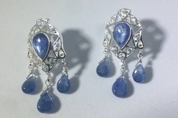 Vintage Blue Sapphire Chandelier Earrings 925 Ste… - image 3