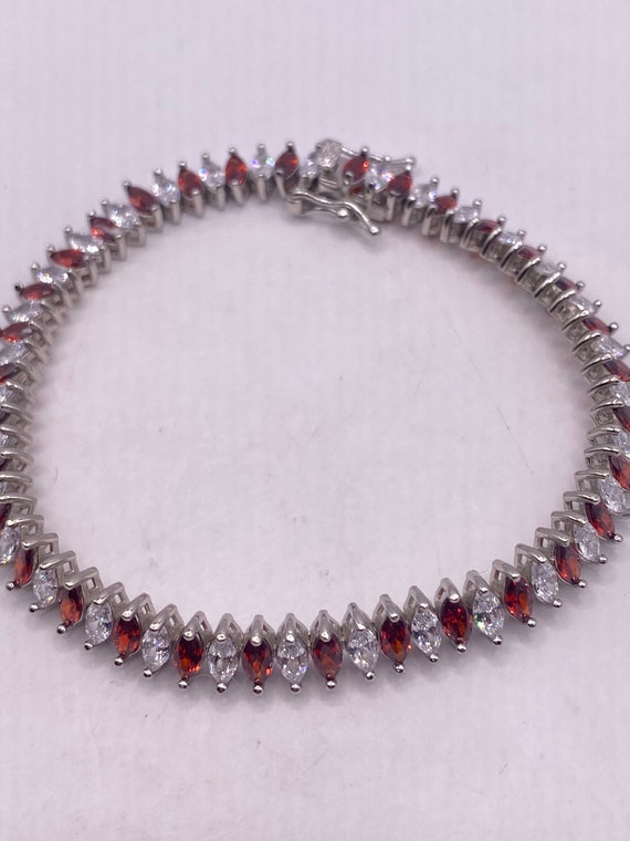 Vintage Red Garnet Tennis Bracelet in 925 Sterlin… - image 7