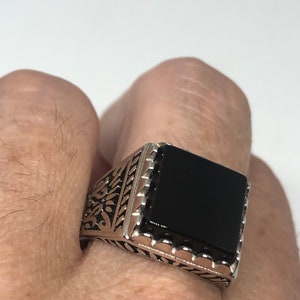 Vintage Deco 925 Sterling Silver Genuine Black Onyx Mens Ring