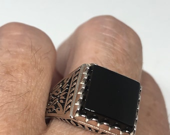 Vintage Deco 925 Sterling Silver Genuine Black Onyx Mens Ring