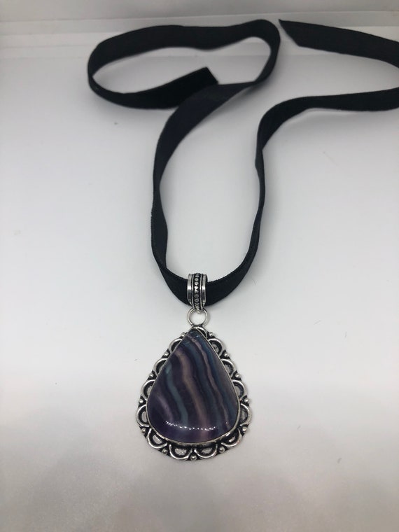 Vintage Silver Genuine Purple Flourite Gemstone N… - image 5