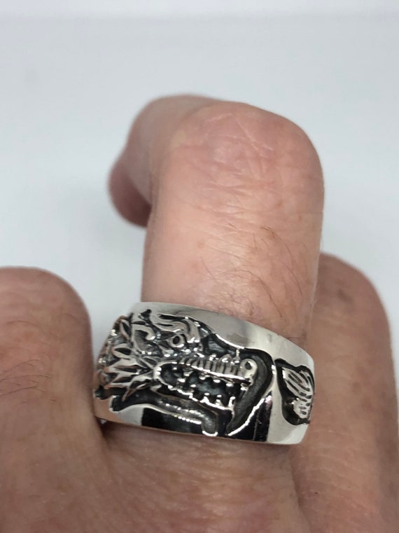 Vintage Gothic Dragon Sterling Silver Mens Ring