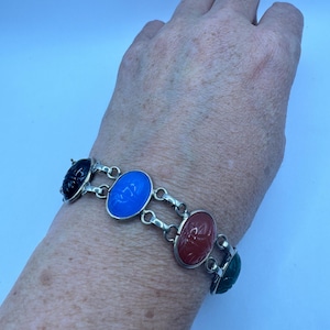 Vintage Scarab Bracelet Gold filled Carved Gemstones