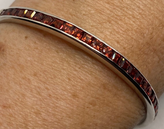 Red Garnet Deco Bangle Bracelet in 925 Sterling S… - image 1