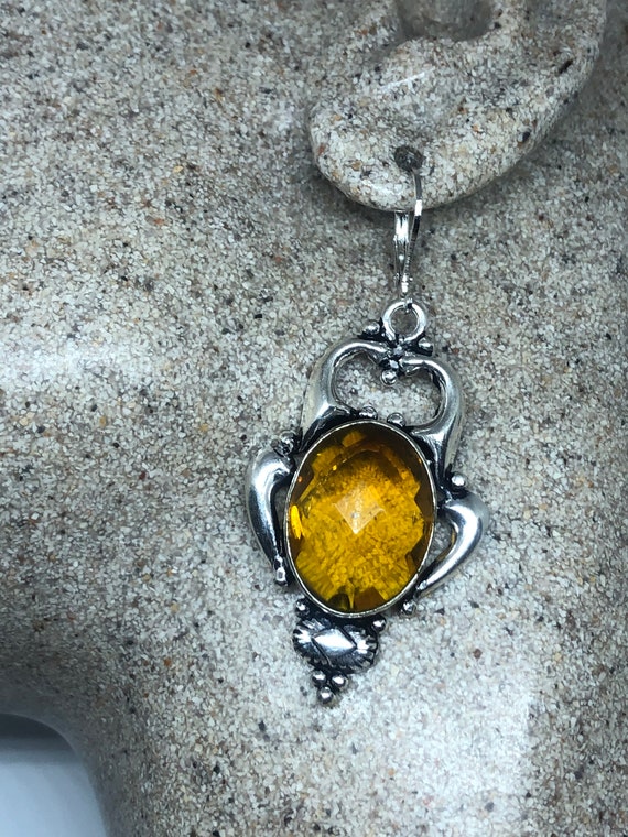 Vintage Yellow Glass 925 Sterling Silver Leverback - image 4