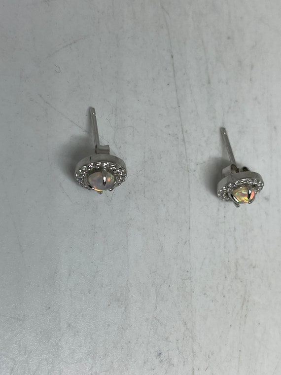 Vintage Opal Earrings 925 Sterling Silver Stud Bu… - image 7