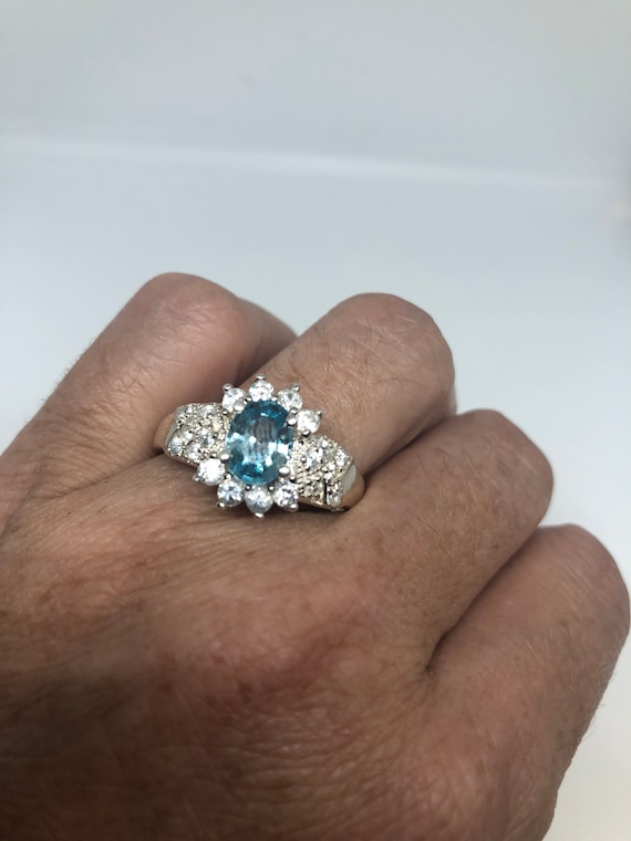 Vintage Genuine Blue Topaz and White Sapphire 925 Sterling  display picture 1
