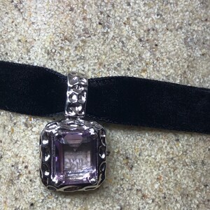 Vintage Purple Amethyst Choker 925 Sterling Silver Pendant