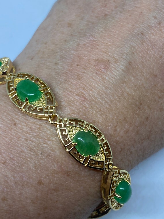 Vintage Green Jade Bracelet Golden White Bronze - image 1