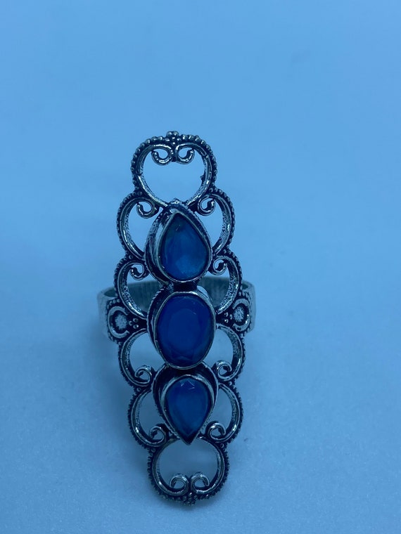 Vintage Blue Chalcedony Ring Statement Cocktail - image 7