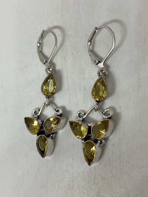 Vintage Citrine Earrings 925 Sterling Silver Deco… - image 4