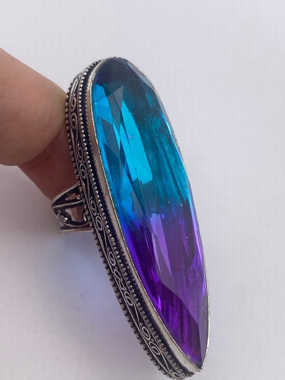 Vintage Amethyst Blue Glass Ring Antique Statemen… - image 2