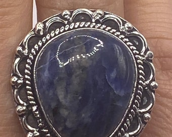 Vintage Blue Flower Carved Lapis Lazuli Ring