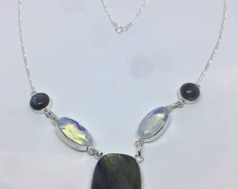 Vintage green Labradorite 925 sterling silver necklace choker