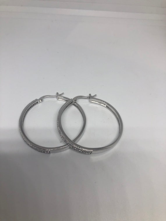Vintage Hoop Earrings Silver diamond look Austria… - image 3