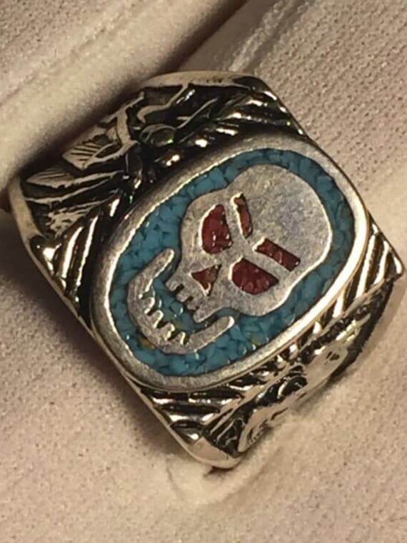 silver925×turquoise×coral skullring Silver925 Turquoise Coral Skullring | eBay