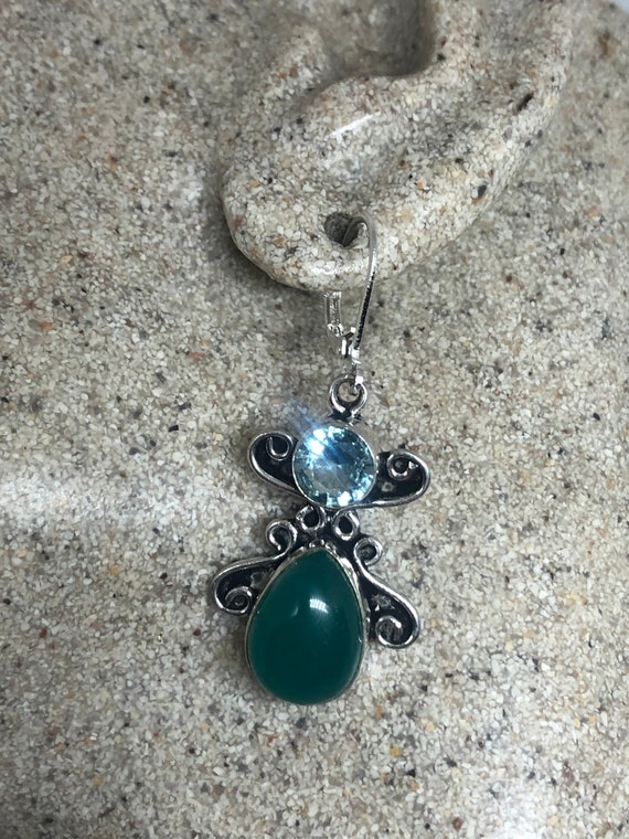 Antique Vintage Green Chrysoprase Silver Dangle E… - image 2