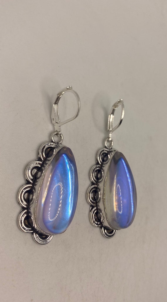 Vintage Opal Glass Silver Dangle Earrings Chandel… - image 3