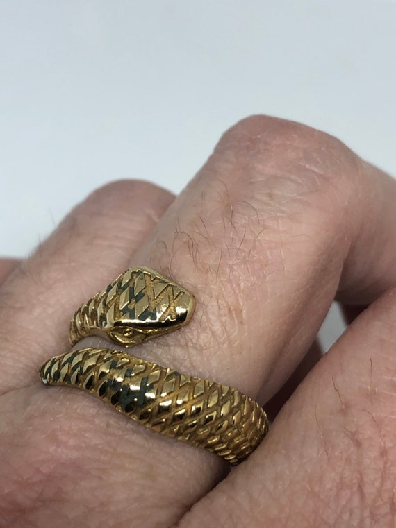 Vintage Gothic Golden Bronze Snake Mens Ring - image 3