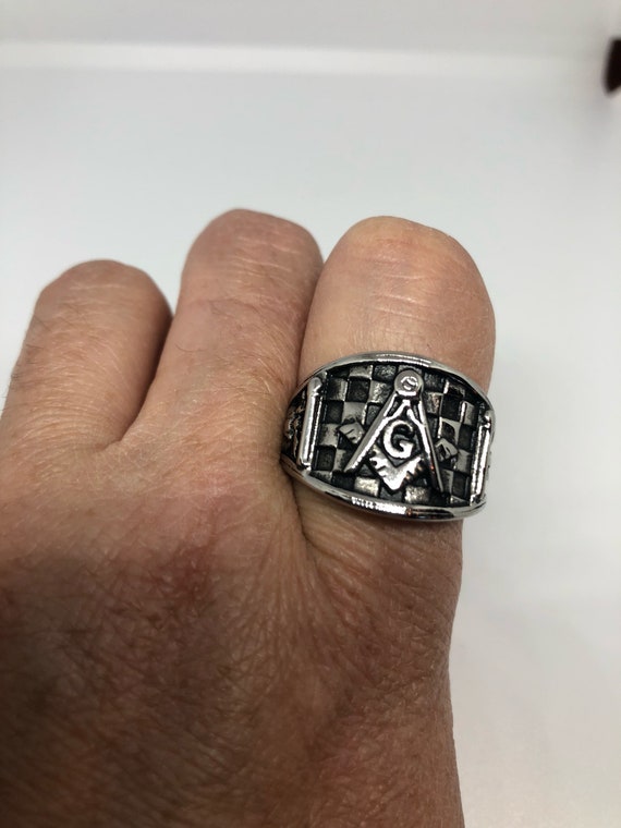 Antique Style Stainless Steel Masonic Ring