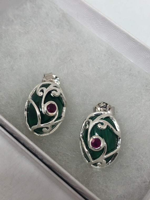 Vintage Handmade 925 Sterling Silver Green malach… - image 7