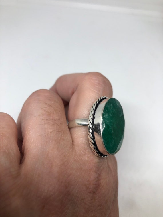 Vintage Green Raw Emerald Silver Bronze Statement… - image 6