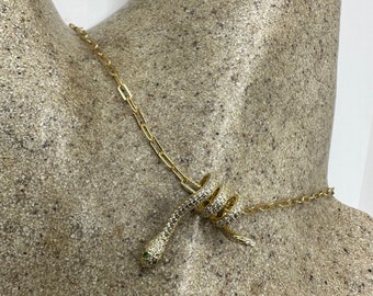 Vintage Goldenen 925 Sterling Silver Snake Choker Necklace