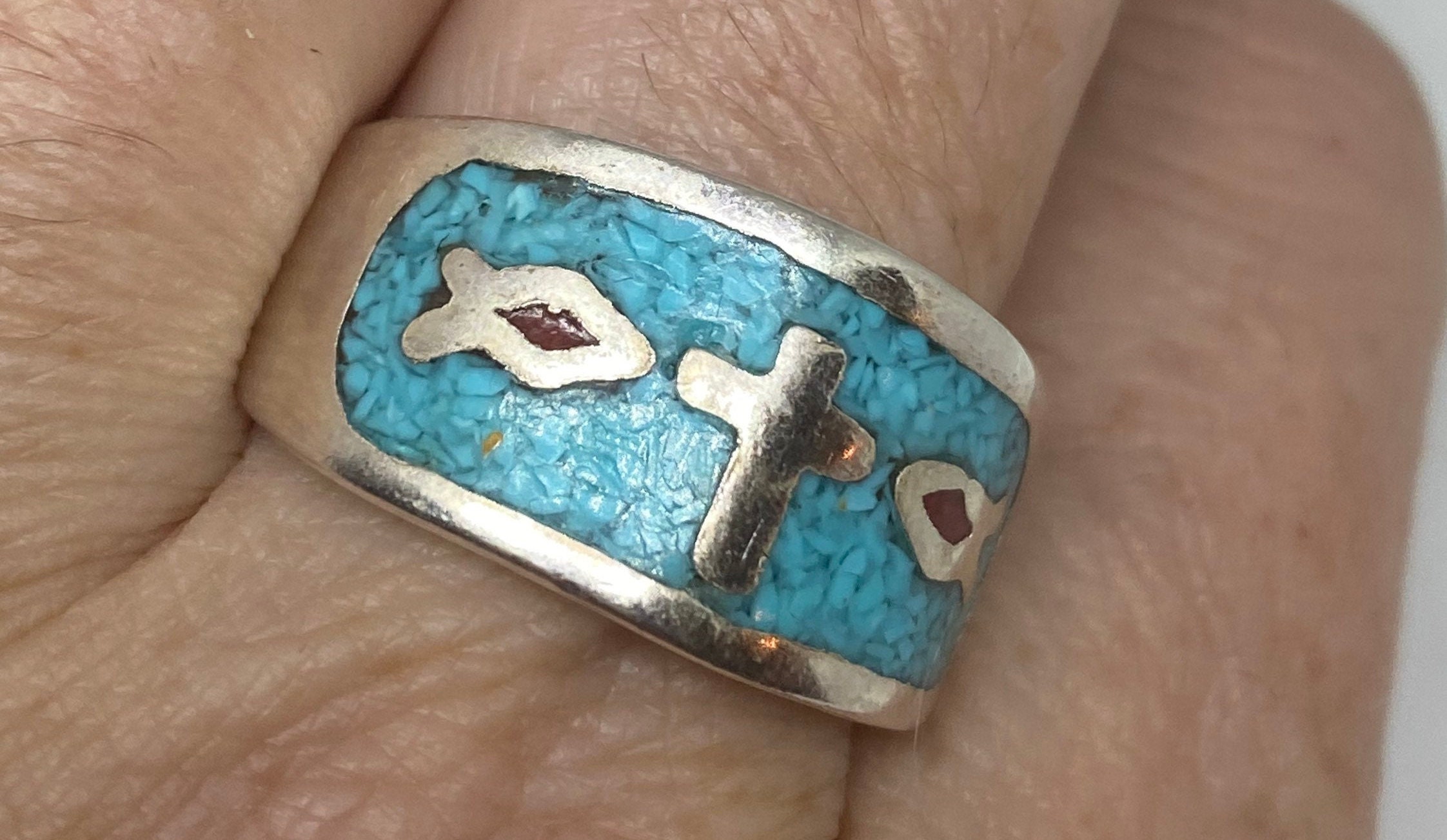 Vintage Native American Style Southwestern Turquoise Cross