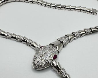 Vintage Silver Bronze  Snake Choker Necklace